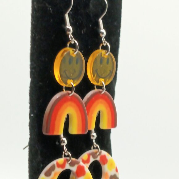 Flower Power Retro Mushroom, Rainbow, Smiley Face, Floral Earrings - Spencer's - Picture 3 of 4